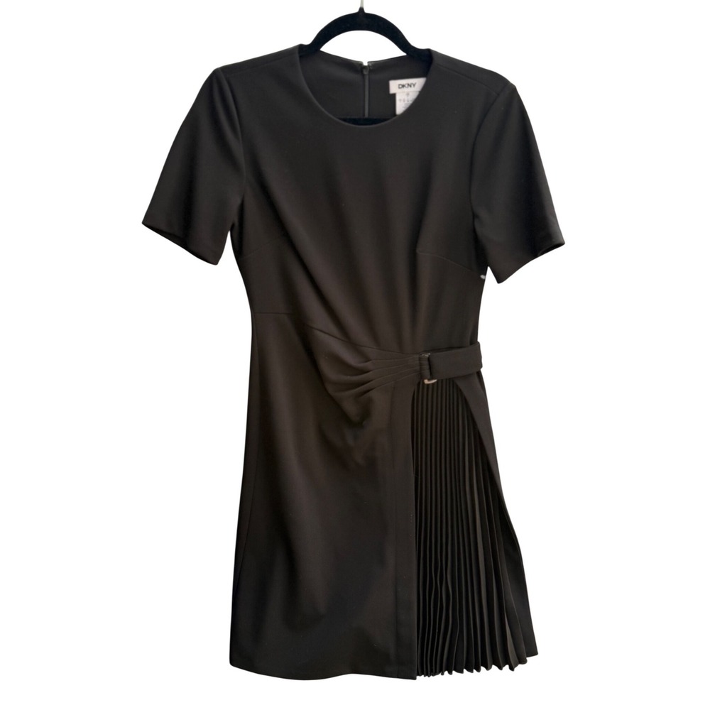 DKNY Womens Black Short Sleeve Pleated Accent Sheath Dress Size 4